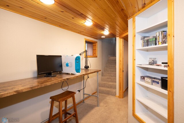 1341 3rd Ave N, Fargo, ND 58102 - office space with wood ceiling, carpet flooring, built in study area, and built in shelves