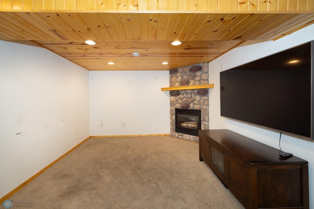 1341 3rd Ave N, Fargo, ND 58102 - unfurnished living room with recessed lighting, carpet, a fireplace, and wood ceiling
