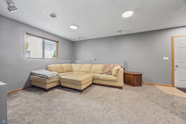 1030 Oak Pl, West Fargo, ND 58078 - carpeted living room featuring a textured ceiling and baseboards
