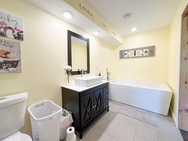 23336 County Highway 120, Fergus Falls, MN 56537 - bathroom with a garden tub, vanity, tile patterned flooring, and recessed lighting