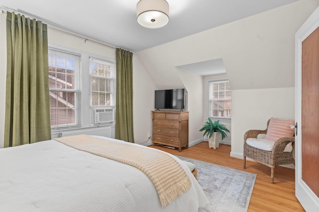 1921 James Ave, Saint Paul, MN 55105 - bedroom with wood finished floors, radiator heating unit, lofted ceiling, and multiple windows