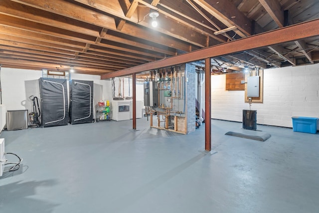 1921 James Ave, Saint Paul, MN 55105 - unfinished below grade area featuring electric panel, independent washer and dryer, water heater, and concrete block wall
