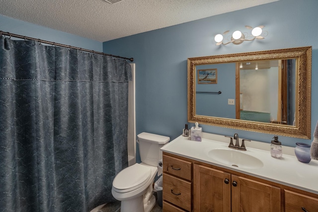 49760 202nd Pl, Mcgregor, MN 55760 - bathroom with a textured ceiling, vanity, and curtained shower