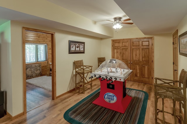 49760 202nd Pl, Mcgregor, MN 55760 - rec room with a ceiling fan and light wood-style flooring