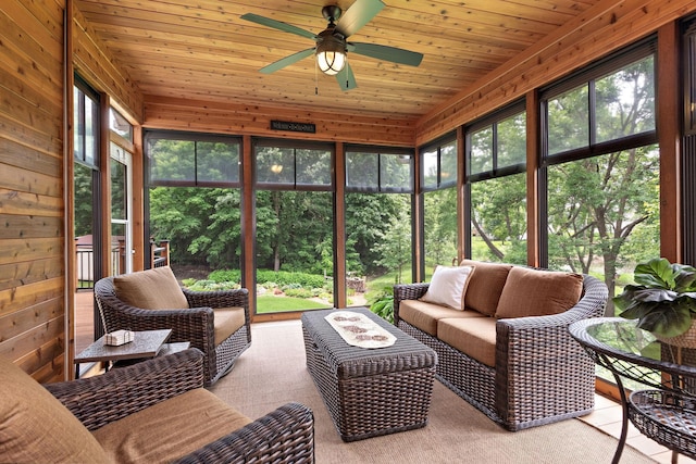 842 Vista Cir, Delano, MN 55328 - sunroom featuring an outdoor living space and ceiling fan
