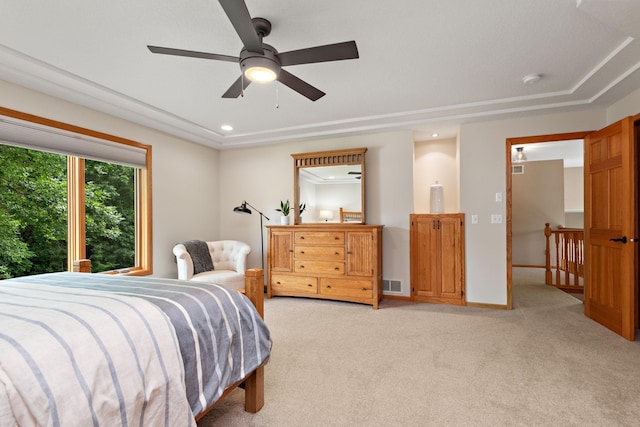 842 Vista Cir, Delano, MN 55328 - bedroom with light carpet, recessed lighting, and ceiling fan