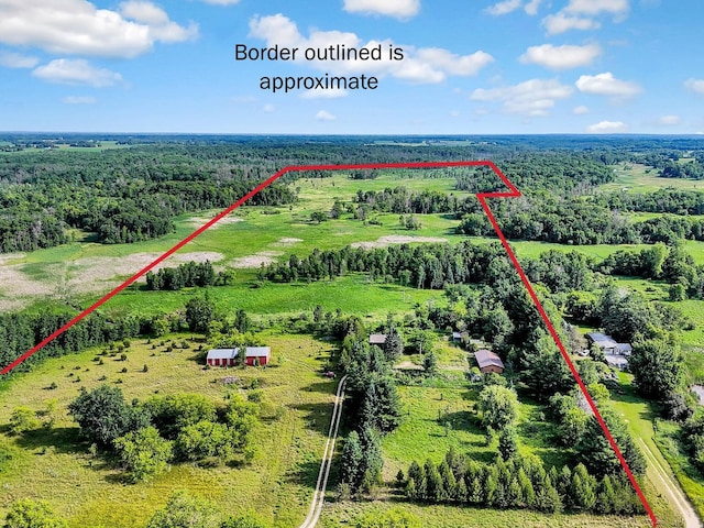 3523 273rd Ave NE, Athens Twp, MN 55040 - overview of rural landscape with a heavily wooded area and property boundaries highlighted