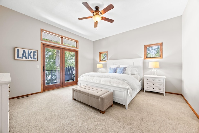 70348 219th St, Dassel, MN 55325 - bedroom featuring access to exterior, light colored carpet, and a ceiling fan