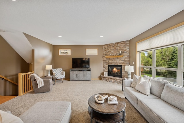 15807 Martin St NW, Andover, MN 55304 - living room with carpet flooring and a stone fireplace