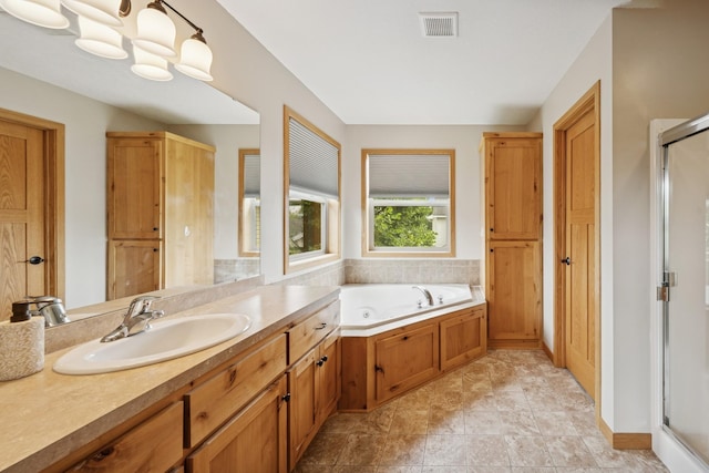 15807 Martin St NW, Andover, MN 55304 - bathroom featuring a stall shower, a whirlpool tub, and vanity