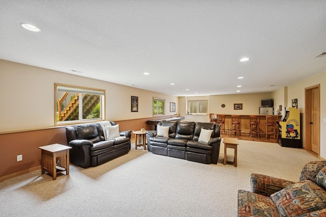 15807 Martin St NW, Andover, MN 55304 - living room featuring bar, recessed lighting, and carpet floors