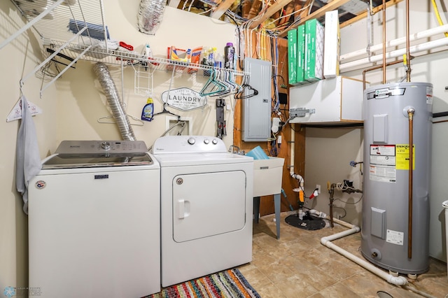 4450 48th St S, Fargo, ND 58104 - washroom with electric water heater, washing machine and dryer, and electric panel