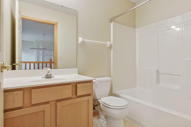 1900 Hunter Hill Rd, Hudson, WI 54016 - full bath with shower / bathtub combination, vanity, tile patterned floors, and ceiling fan