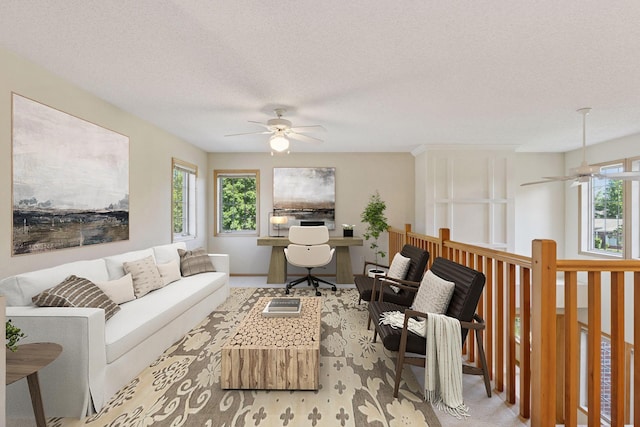 1900 Hunter Hill Rd, Hudson, WI 54016 - living area with plenty of natural light, ceiling fan, a textured ceiling, and an office area