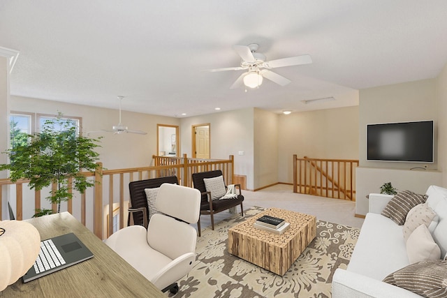 1900 Hunter Hill Rd, Hudson, WI 54016 - living room with ceiling fan, recessed lighting, and light carpet