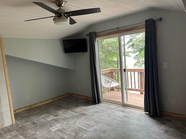 6274 Azalea Rd, Motley Twp, MN 56466 - empty room with vaulted ceiling, ceiling fan, and wood finished floors