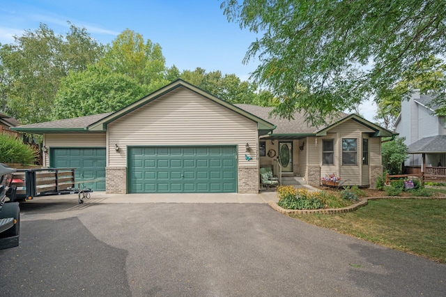11770 N Meadow Curv, Lindstrom, MN 55045 - ranch-style house featuring brick siding, driveway, a garage, and a shingled roof