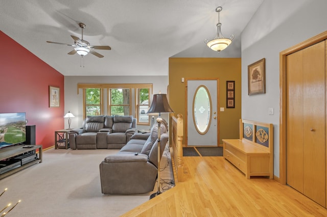 11770 N Meadow Curv, Lindstrom, MN 55045 - living room featuring lofted ceiling and ceiling fan
