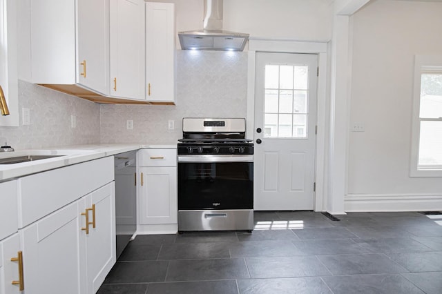 322 Jefferson St, Caledonia, MN 55921 - kitchen with stainless steel appliances, extractor fan, decorative backsplash, and white cabinetry