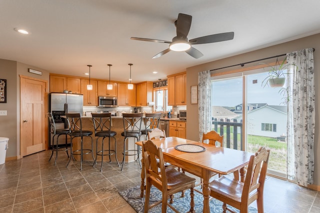 104 Sylla St, River Falls, WI 54022 - dining space featuring plenty of natural light, a ceiling fan, and recessed lighting