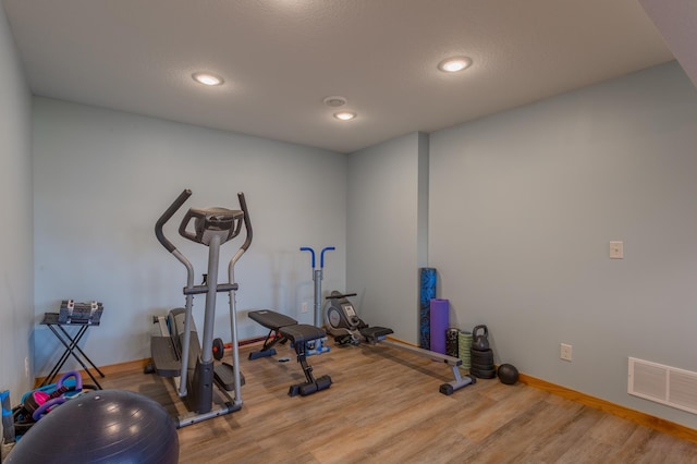 104 Sylla St, River Falls, WI 54022 - exercise room featuring wood finished floors and recessed lighting