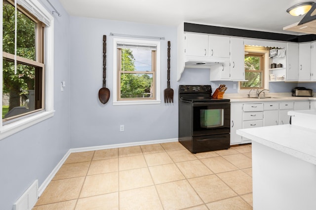 111 4th St N, Grove City, MN 56243 - kitchen with black range with electric cooktop, light countertops, and healthy amount of natural light