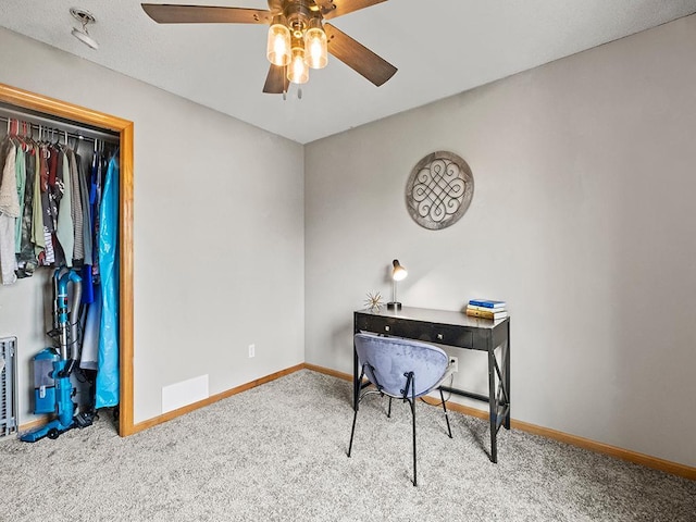 6735 378th St, North Branch, MN 55056 - office area featuring ceiling fan and carpet floors