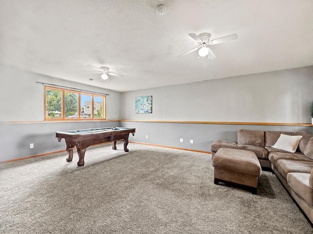 6735 378th St, North Branch, MN 55056 - playroom featuring a ceiling fan, carpet, billiards table, and a textured ceiling