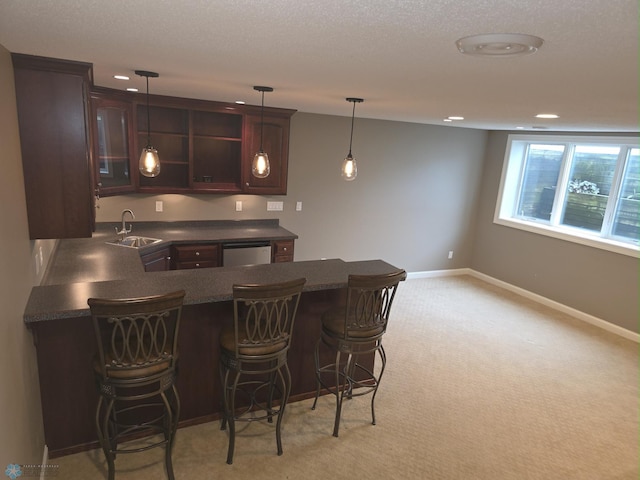716 Northridge Way W, Fargo, ND 58078 - indoor wet bar with light colored carpet, stainless steel dishwasher, pendant lighting, and recessed lighting