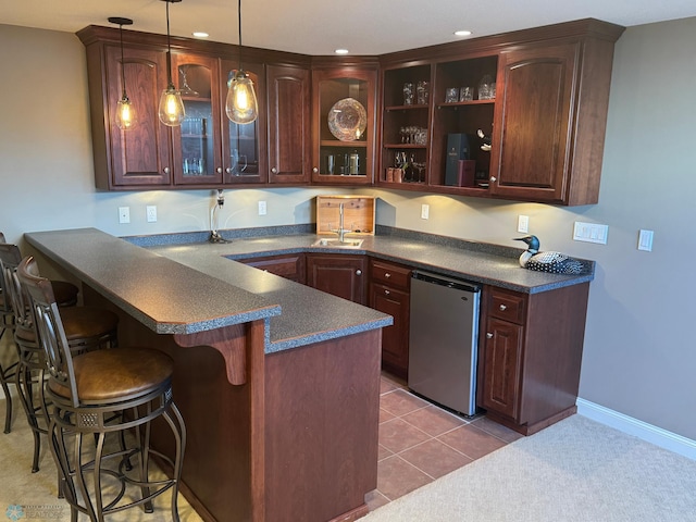 716 Northridge Way W, Fargo, ND 58078 - bar area with fridge, decorative light fixtures, recessed lighting, and light tile patterned flooring