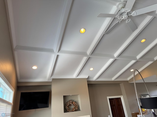 716 Northridge Way W, Fargo, ND 58078 - detailed view of ceiling fan, recessed lighting, and beam ceiling