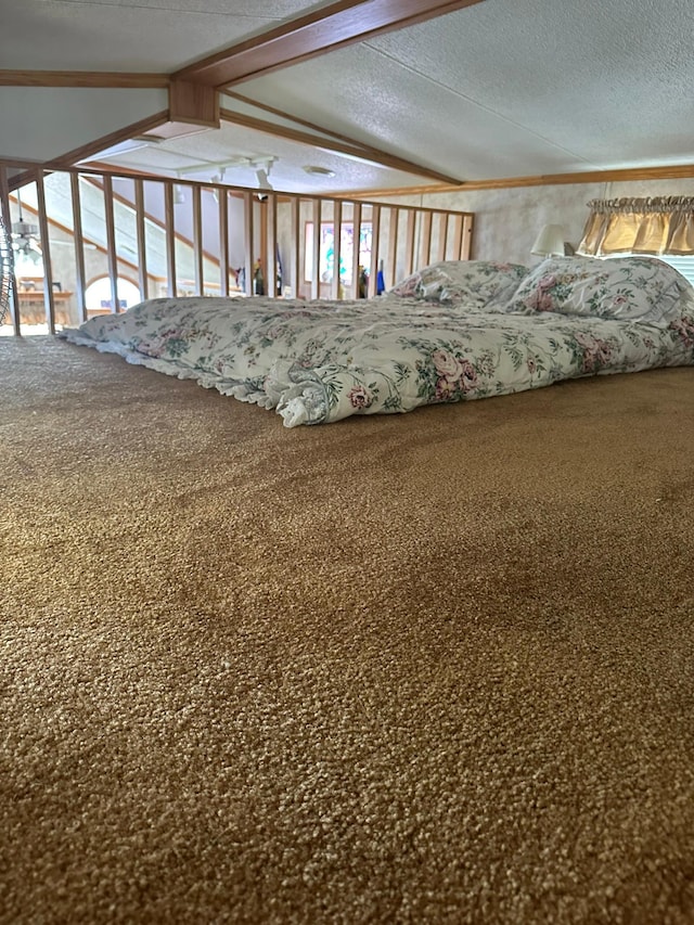 25663 Circle Dr, Garrison, MN 56401 - bedroom with a textured ceiling and carpet floors