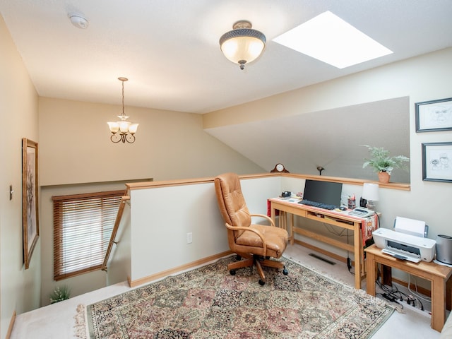6388 Tahoe Rd, Woodbury, MN 55125 - office area with a skylight and a chandelier