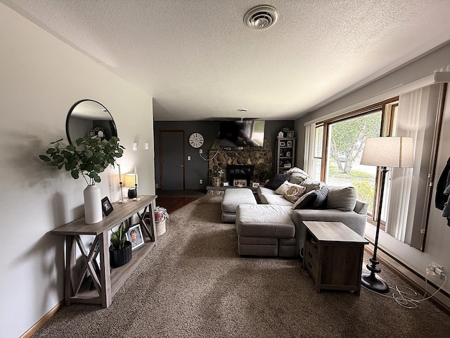 112 Orchard Cir, Montevideo, MN 56265 - living room with a textured ceiling and a fireplace