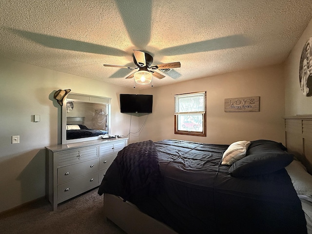 112 Orchard Cir, Montevideo, MN 56265 - bedroom with a textured ceiling, dark colored carpet, and a ceiling fan