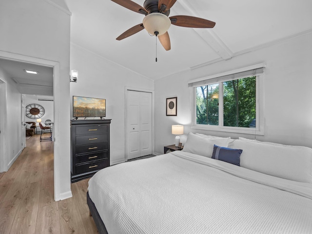832 10th Ave SE, Forest Lake, MN 55025 - bedroom featuring light wood finished floors, a closet, and a ceiling fan