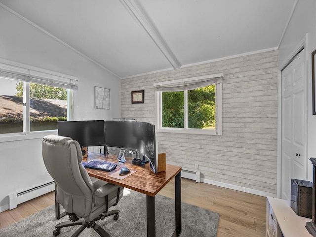 832 10th Ave SE, Forest Lake, MN 55025 - office space with lofted ceiling, healthy amount of natural light, wood finished floors, crown molding, and a baseboard radiator