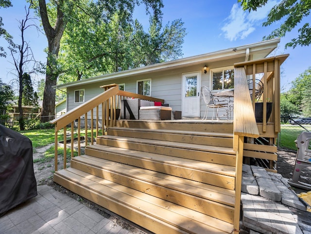 832 10th Ave SE, Forest Lake, MN 55025 - wooden terrace featuring grilling area and stairs