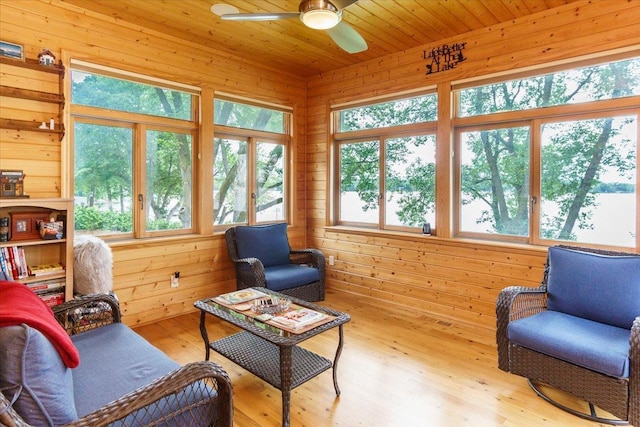 2719 Spring Lake Rd SW, Prior Lake, MN 55372 - sunroom with wooden walls, wood finished floors, and wood ceiling