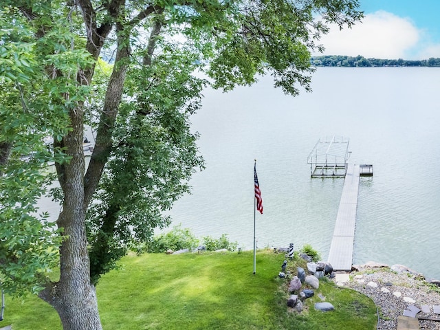 2719 Spring Lake Rd SW, Prior Lake, MN 55372 - view of green lawn featuring a water view and a boat dock