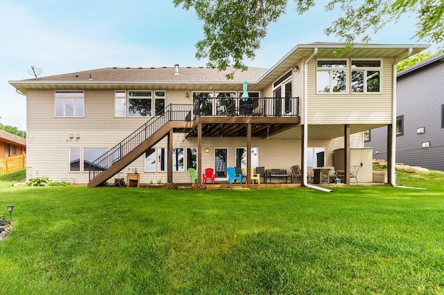2719 Spring Lake Rd SW, Prior Lake, MN 55372 - back of house featuring a wooden deck, a yard, stairway, and a patio area