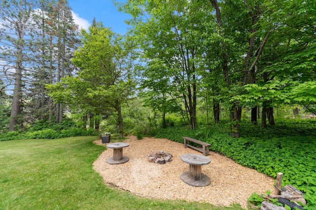 1921 Minneapolis Ave, Duluth, MN 55803 - view of grassy yard featuring a fire pit