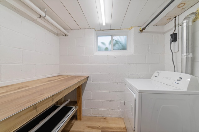 1921 Minneapolis Ave, Duluth, MN 55803 - laundry area featuring washer / dryer, wood finished floors, and concrete block wall
