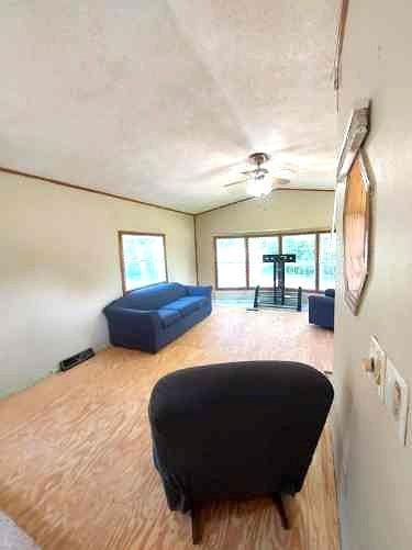 1329 US Highway 8, Balsam Lake, WI 54001 - living area with vaulted ceiling and ceiling fan