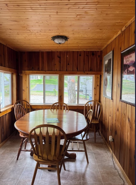 33252 Librarian Ln, Laporte, MN 56461 - dining area with wood ceiling and wood walls