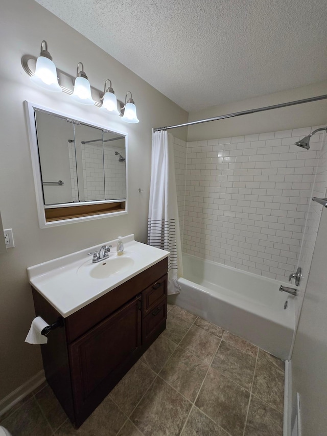 3615 Mckinley St NE, Minneapolis, MN 55418 - bathroom with shower / bath combination with curtain, vanity, and a textured ceiling