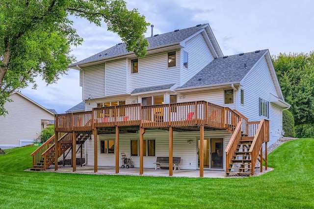 14078 Quince St NW, Andover, MN 55304 - back of house with stairs, a patio, a deck, and a shingled roof