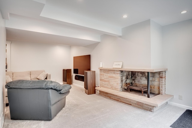 1030 Idaho Ave N, Golden Valley, MN 55427 - carpeted living room featuring a multi sided fireplace and recessed lighting