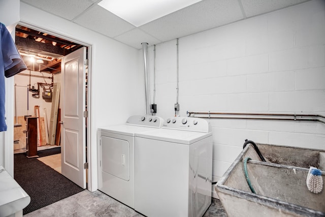 1030 Idaho Ave N, Golden Valley, MN 55427 - laundry area with washing machine and dryer and concrete block wall