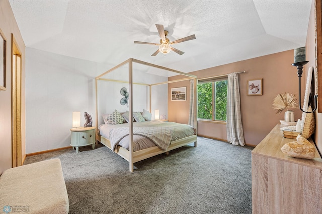 1421 55th Ave S, Fargo, ND 58104 - carpeted bedroom featuring lofted ceiling, a textured ceiling, and a ceiling fan